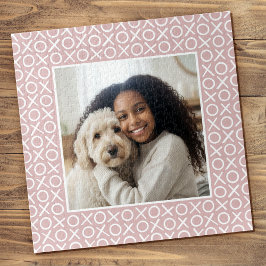 XOXO Hugs & Kisses Custom Photo Dusty Pink Modern Puzzle