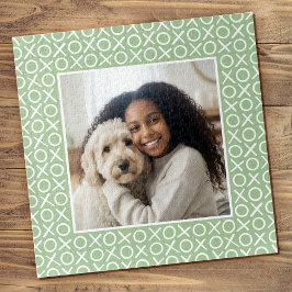 XOXO Hugs & Kisses Custom Photo Green Modern Puzzle