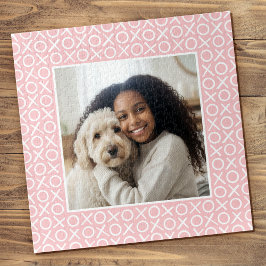 XOXO Hugs & Kisses Custom Photo Pastel Pink Modern Puzzle