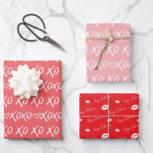 XOXO Hugs & Kisses Pinselschrift Rot und Rot Geschenkpapier Set