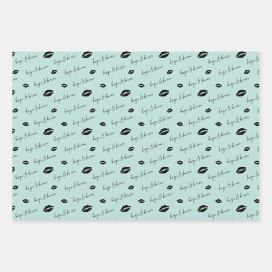 XOXO Hugs & Kisses Pinselschrift Schwarz & Mint Geschenkpapier Set (Vorderseite 3)