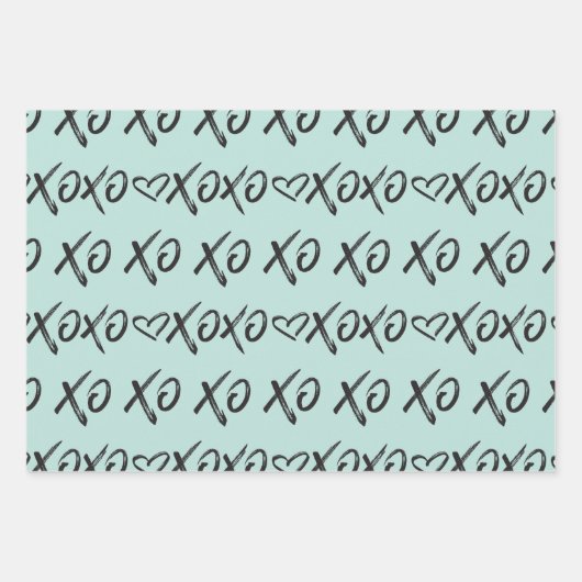 XOXO Hugs & Kisses Pinselschrift Schwarz & Mint Geschenkpapier Set (Vorderseite 2)