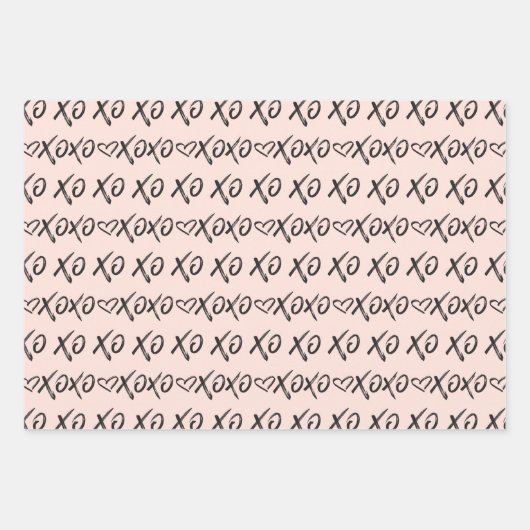 XOXO Hugs & Kisses Pinselschrift Schwarz & Rosa Geschenkpapier Set (Vorderseite)