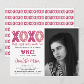 XOXO Hugs & Kisses Valentine's Day 1st Birthday Einladung