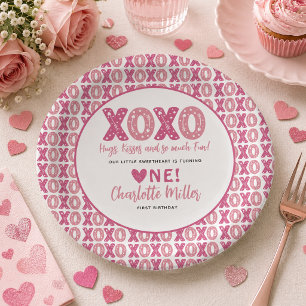 XOXO Hugs & Kisses Valentinstag 1. Geburtstag Pappteller