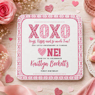 XOXO Hugs & Kisses Valentinstag 1. Geburtstag Rechteckiger Pappuntersetzer