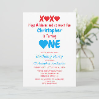 XOXO Hugs und Kisses 1. Geburtstag Einladung