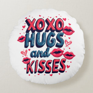 Xoxo Hugs und Kisses für Valentinstag Rundes Kissen