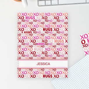 XOXO Hugs und Kisses Valentine Pink und Rot Modern Notizblock