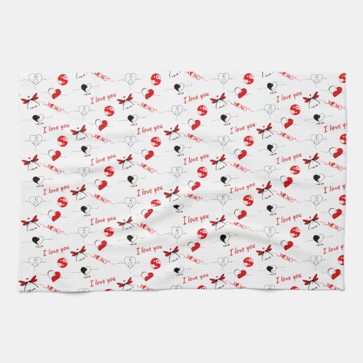 XOXO, ich Liebe Sie und Herzen Geschirrtuch (Horizontal)
