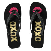 XOXO Imitate Gold & Rosa Lippen | Schwarz Badesandalen (Fußbett)