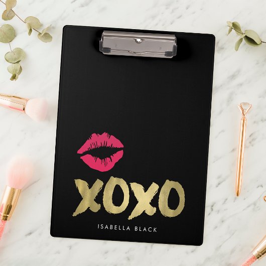 XOXO Imitate Gold & Rosa Lippen | Schwarz Klemmbrett