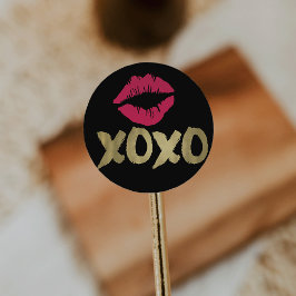 XOXO Imitate Gold & Rosa Lippen | Schwarz Runder Aufkleber