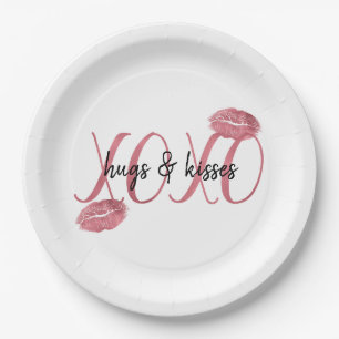 XOXO Kisses Pink Lippen personalisiertes Zitat Pappteller