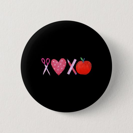 Xoxo Lehrer Valentinstag Bleistift und Apfel 1  Button (Vorderseite)