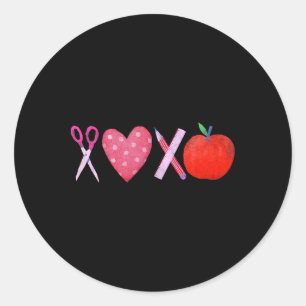 Xoxo Lehrer Valentinstag Bleistift und Apfel 1 Runder Aufkleber