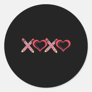 Xoxo Lehrer Valentinstag Bleistift und Apfel 2  Runder Aufkleber