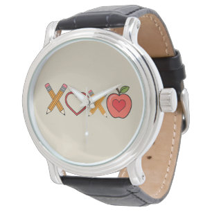 XOXO Lehrer Valentinstag Bleistift und Apfel Armbanduhr