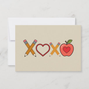 XOXO Lehrer Valentinstag Bleistift und Apfel  Dankeskarte