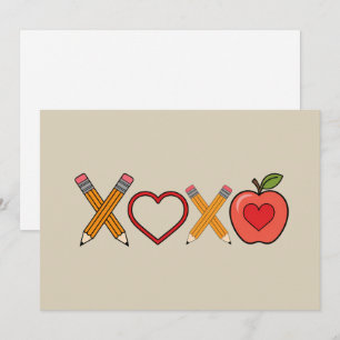 XOXO Lehrer Valentinstag Bleistift und Apfel Feiertagskarte