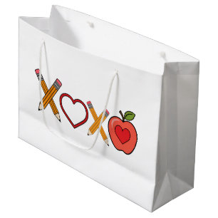XOXO Lehrer Valentinstag Bleistift und Apfel Große Geschenktüte