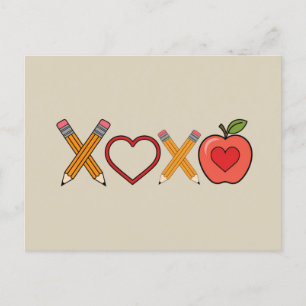 XOXO Lehrer Valentinstag Bleistift und Apfel Postkarte