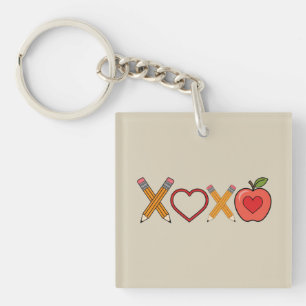 XOXO Lehrer Valentinstag Bleistift und Apfel Schlüsselanhänger