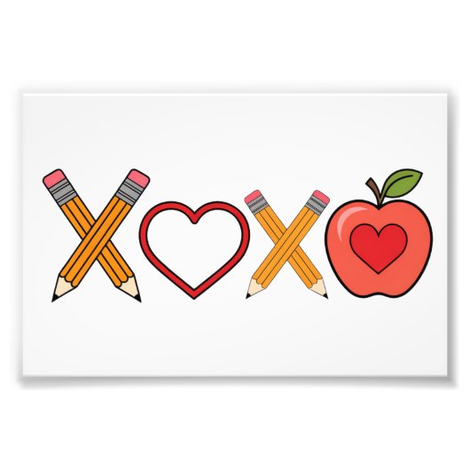 XOXO Lehrerin Valentinstag Stift und Apfel Fotodruck (Vorne)