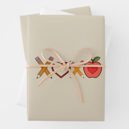 XOXO Lehrerin Valentinstag Stift und Apfel Geschenkpapier Set (Beispiel)