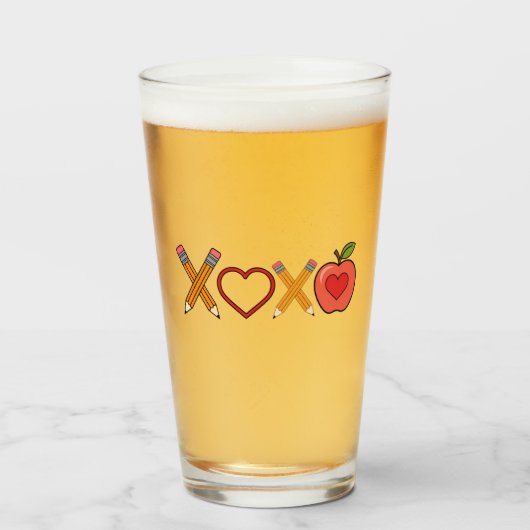 XOXO Lehrerin Valentinstag Stift und Apfel Glas (Vorne (Gefüllt))
