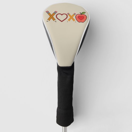 XOXO Lehrerin Valentinstag Stift und Apfel Golf Headcover (Vorderseite)