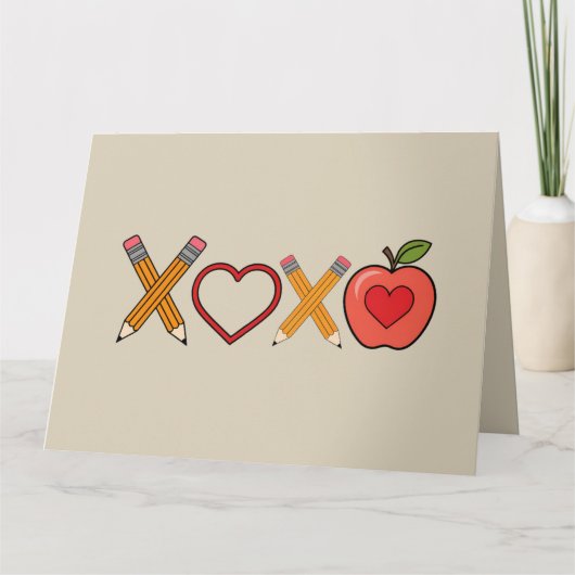 XOXO Lehrerin Valentinstag Stift und Apfel Karte (Vorderseite)