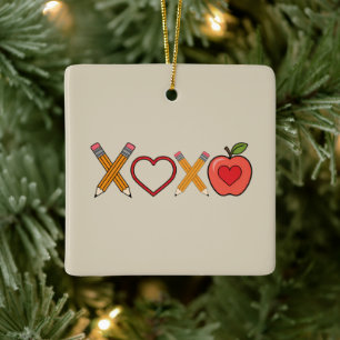 XOXO Lehrerin Valentinstag Stift und Apfel Keramikornament