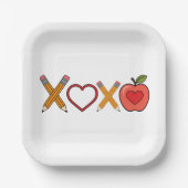 XOXO Lehrerin Valentinstag Stift und Apfel Pappteller (Vorderseite)