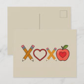 XOXO Lehrerin Valentinstag Stift und Apfel Postkarte (Vorne/Hinten)