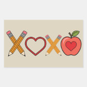 XOXO Lehrerin Valentinstag Stift und Apfel Rechteckiger Aufkleber (Vorderseite)