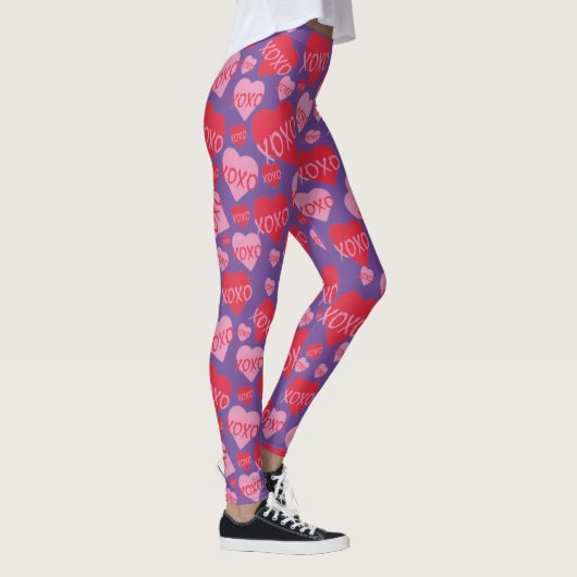XOXO Liebe Rosa Herz Muster Valentine Lila Leggings (Rechts)
