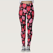 XOXO Liebe Rosa Herz Muster Valentine Schwarz Leggings (Vorderseite)
