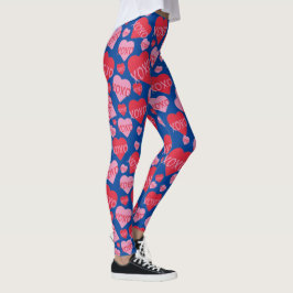XOXO Liebe Rosa Herzmuster Valentine Blau Leggings