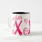Xoxo Love Anniversary or Valentine with Name Zweifarbige Tasse (Vorderseite Links)