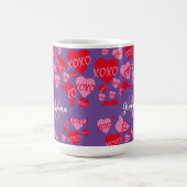 XOXO Monogram Lila Pink Rotes Herz Hugs Kisses Kaffeetasse (Mittel)