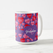 XOXO Monogram Lila Pink Rotes Herz Hugs Kisses Kaffeetasse (VorderseiteRechts)