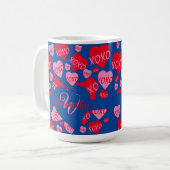 XOXO Monogramm Herz rosa rotes Muster Blau Kaffeetasse (Vorderseite Links)