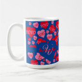 XOXO Monogramm Herz rosa rotes Muster Blau Kaffeetasse (Links)
