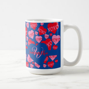 XOXO Monogramm Herz rosa rotes Muster Blau Kaffeetasse