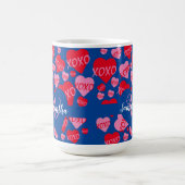 XOXO Monogramm Herz rosa rotes Muster Blau Kaffeetasse (Mittel)