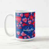 XOXO Monogramm Herz rosa rotes Muster Blau Kaffeetasse (Links)