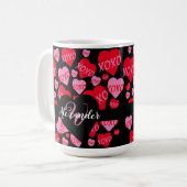 XOXO Monogramm Herz rosa rotes Muster Schwarz Kaffeetasse (Vorderseite Links)