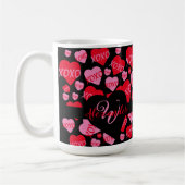 XOXO Monogramm Herz rosa rotes Muster Schwarz Kaffeetasse (Links)