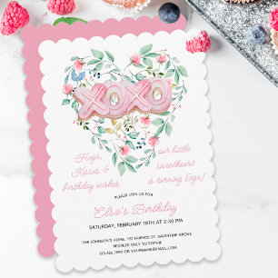 XOXO Pink Cookie Little Sweetheart Floral Geburtst Einladung